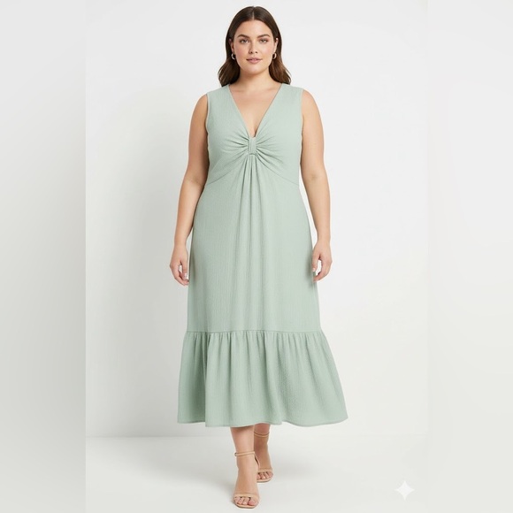 Calvin Klein Dresses & Skirts - Calvin Klein Gauze Green Tiered Sleeveless Peasant Dress V-Neck size 14 sundress